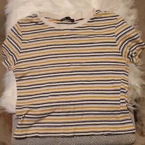 Zara Yellow and Black Striped Short Sleeve Tee